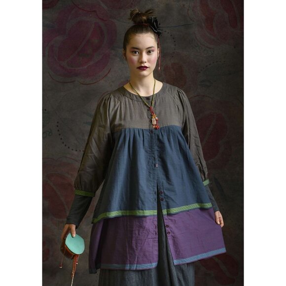 Gudrun Sjoden 3/4 Sleeve Button Up Colorblock Dress Multi Womens Size S Boho - Picture 1 of 7